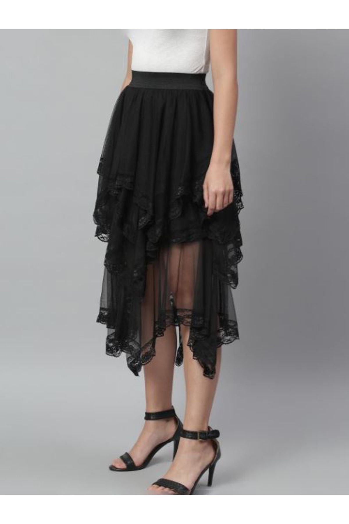Kassually By Styli-Mesh Insert Layered Sheer Midi Skirt 3