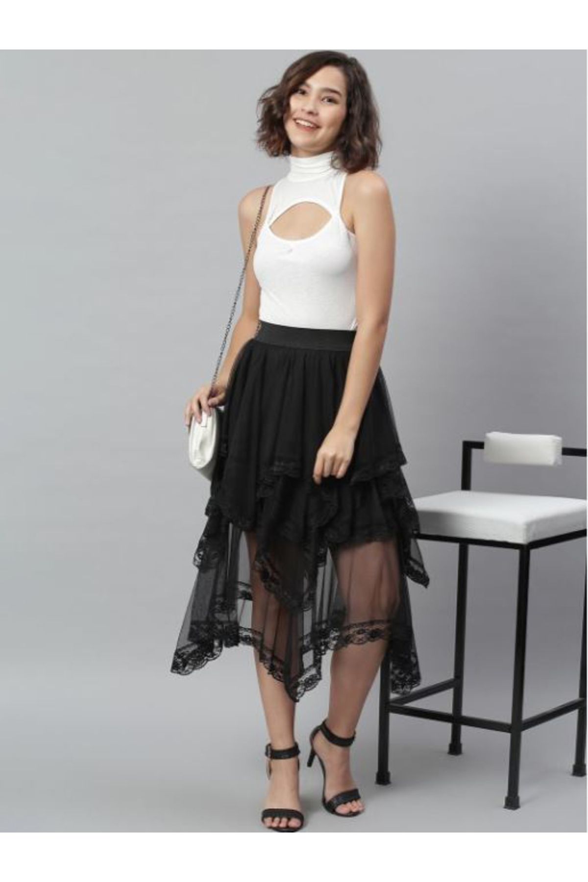 Kassually By Styli-Mesh Insert Layered Sheer Midi Skirt 5