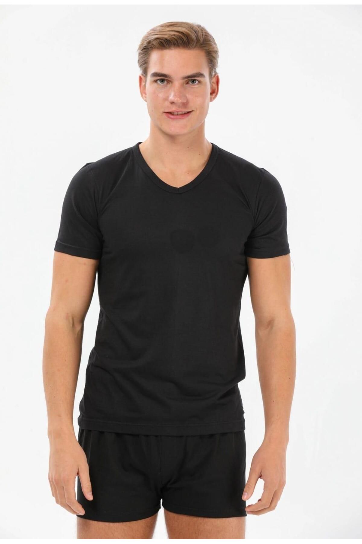 YILDIZ 127 Tricou Pentru Bărbați, Modal, Super Subțire, Cu Mânecă Scurtă, Cu Decolteu În V, 3 Buc Masculin - S