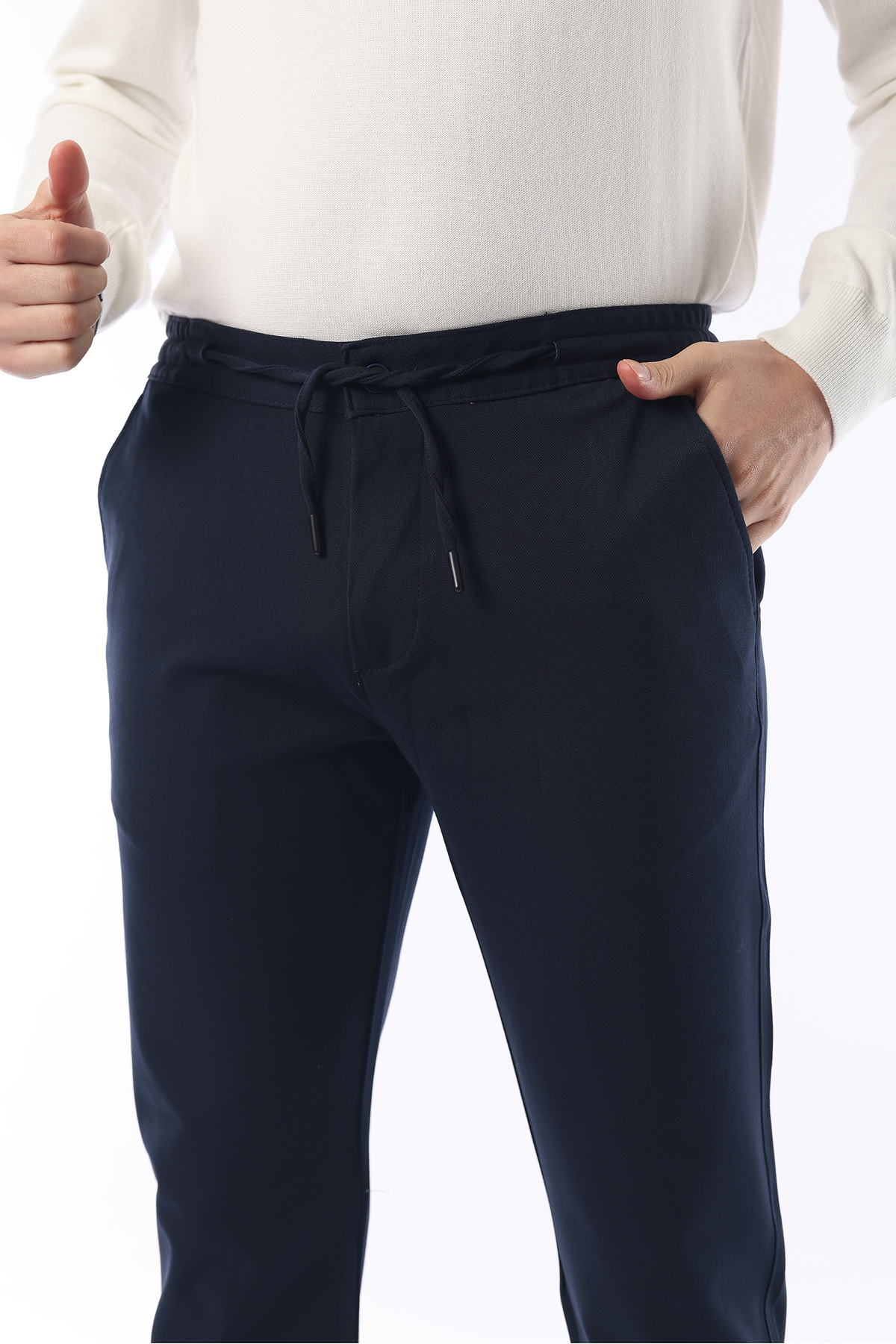 İDS COLLECTİON-Slimfit Jogger Сезонен тъмносин комфортен панталон от ликра 2