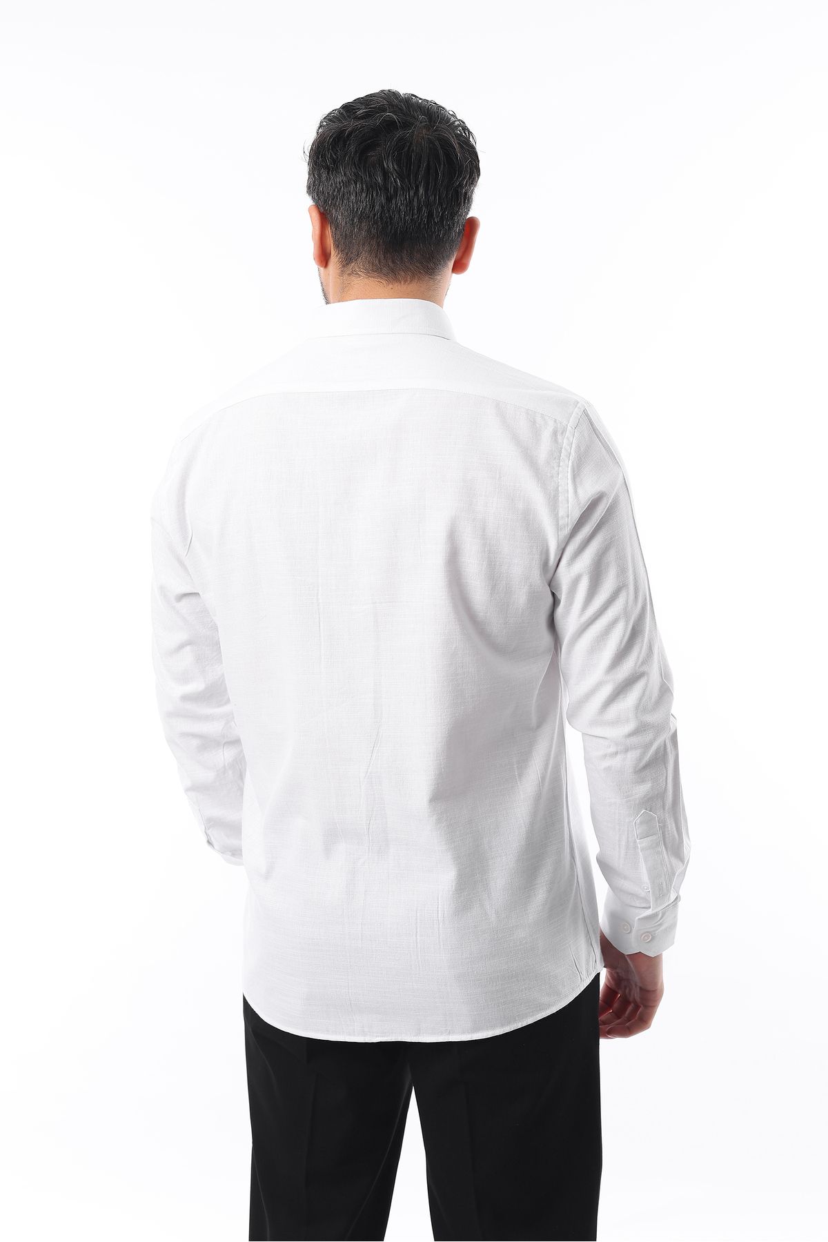 İDS COLLECTİON-Cămașă evazată pentru bărbați, albă, slim fit, cu aspect de in, 100% bumbac 5