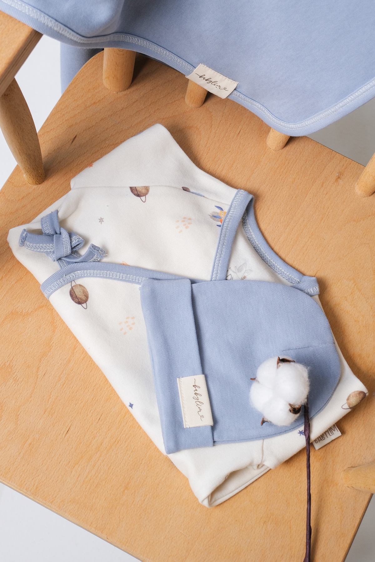 BABYLİM Erkek Bebek Uzay Baskılı Yandan Bağlamalı %100 Pamuk Tulum Seti fotoğrafı 4 (önizleme)