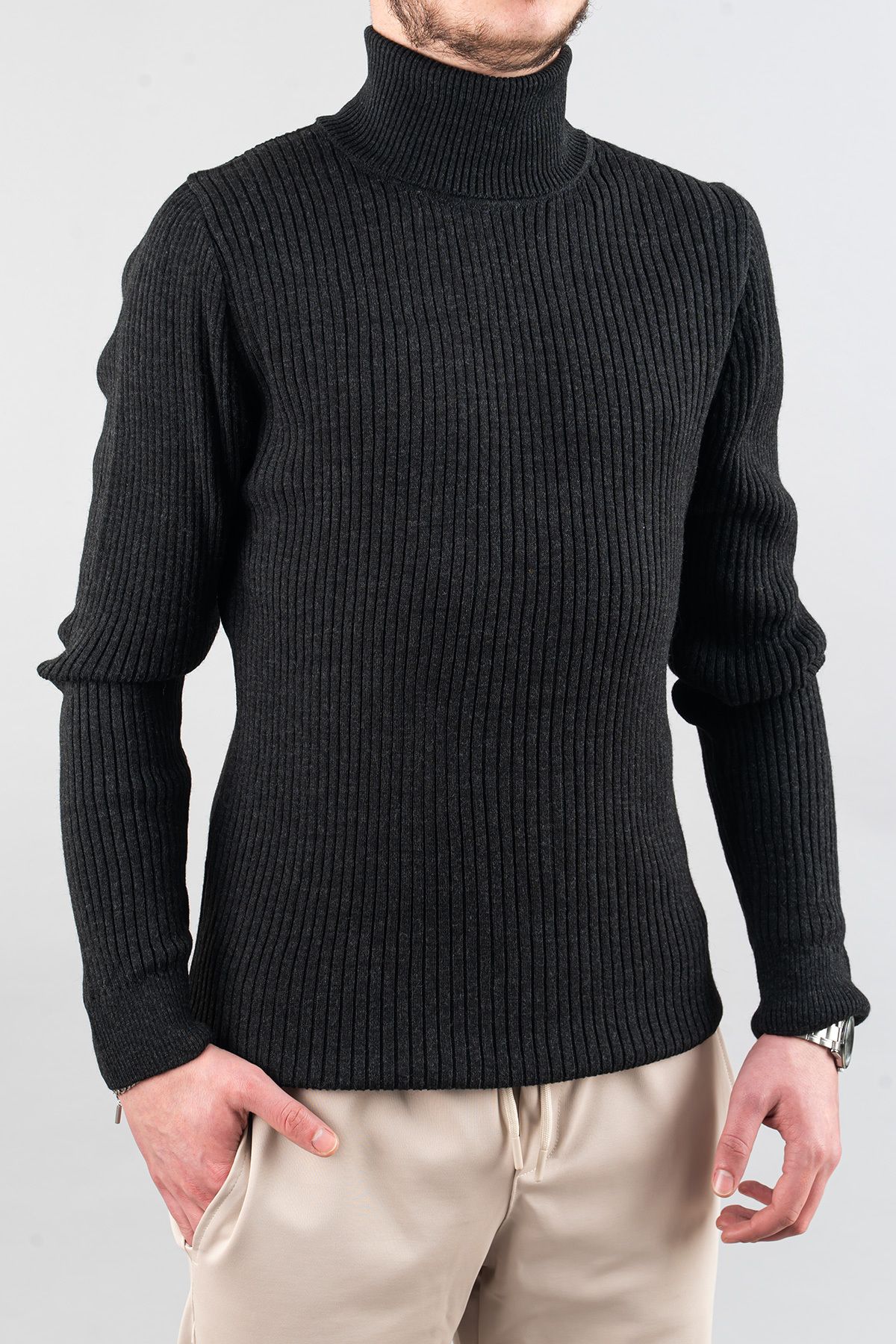 bombe-Men's Slim Fit Turtleneck Cotton High Top Sweater 3