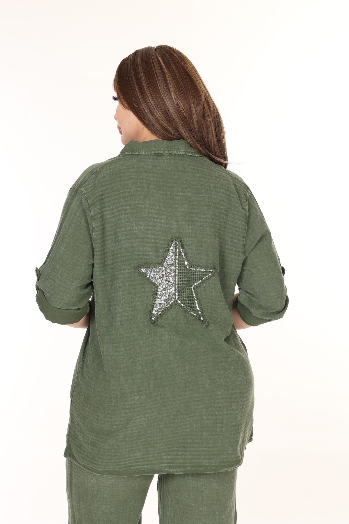 MJORA-100% Cotton Linen Fabric Star Embroidered Shirt&Pants Set 2