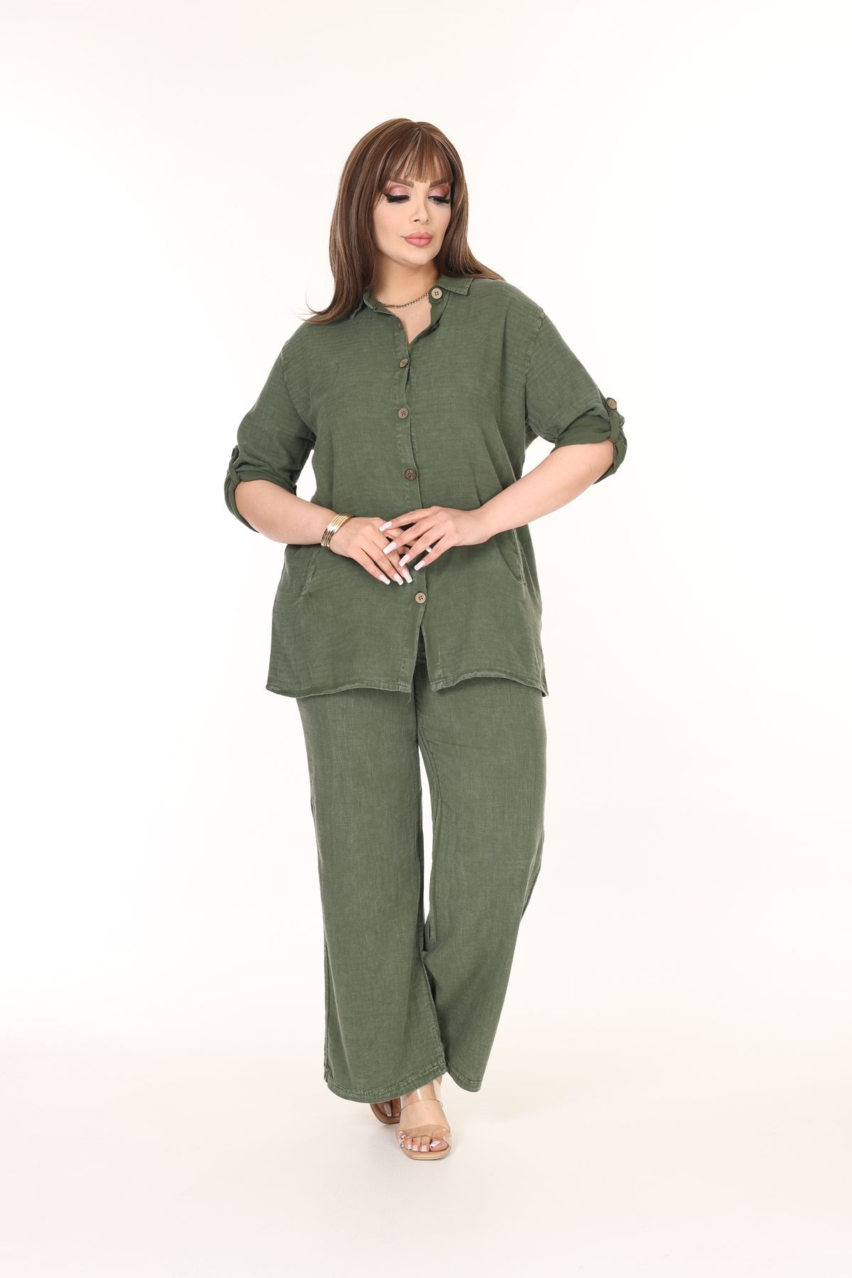 MJORA-100% Cotton Linen Fabric Star Embroidered Shirt&Pants Set 5