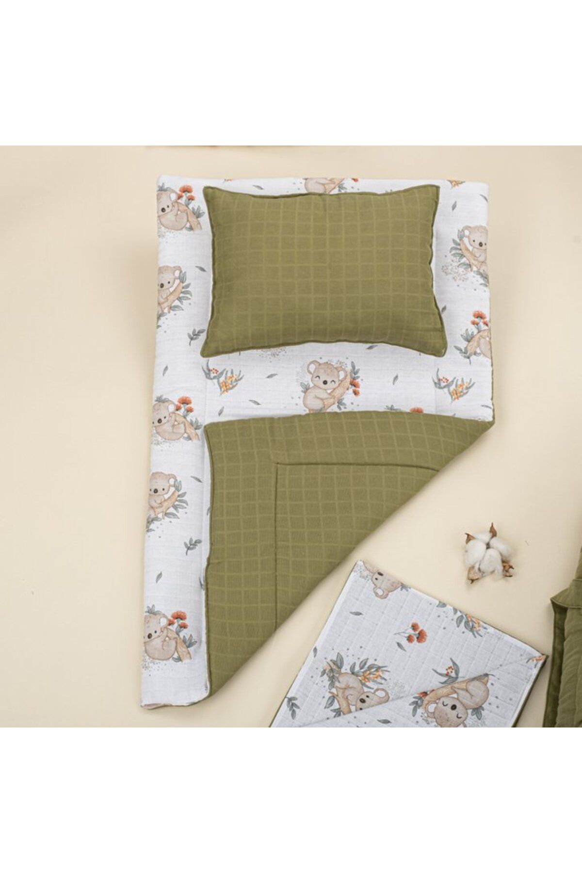 Yunikobaby-18 Pieces Full Set - Double Sided - Dark Pistachio Green Muslin Koala 2