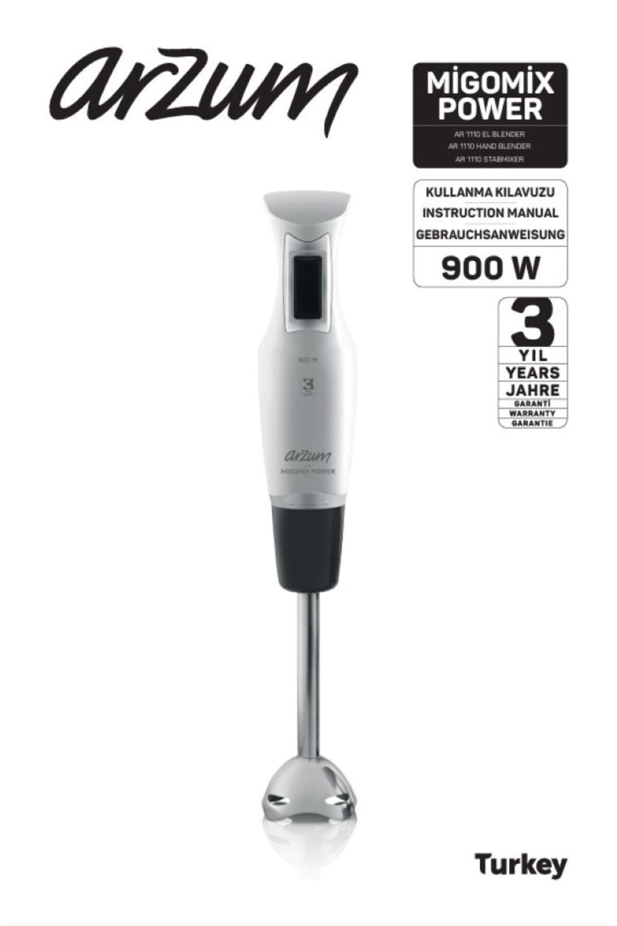 Migomix Power, El Blenderi, 900 W, Paslanmaz Çelik, 3 Yıl Garanti, AR1110