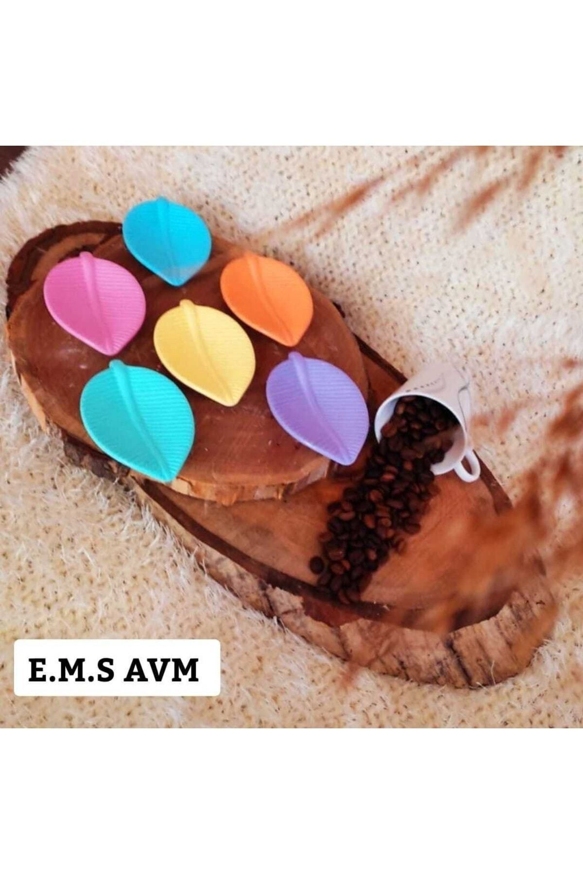PULCA SHOP 6 Adet Pastel Tonlar'da Yaprak Desen Kahve Yanı Sunumluk Lokumluk Ikramlık