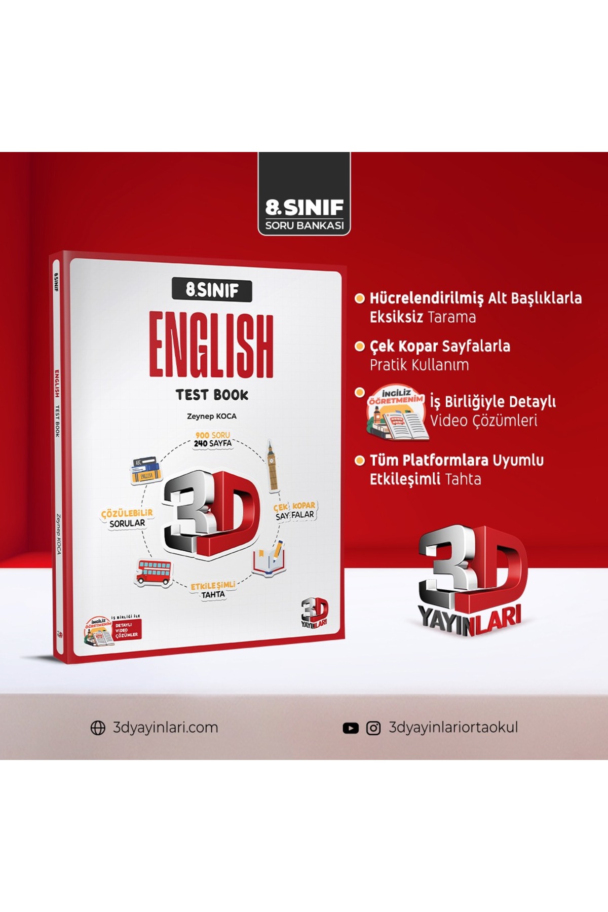 Martı Okul Yayınları 3D 8.SINIF İNGİLİZCE TEST BOOK - Fiyatı