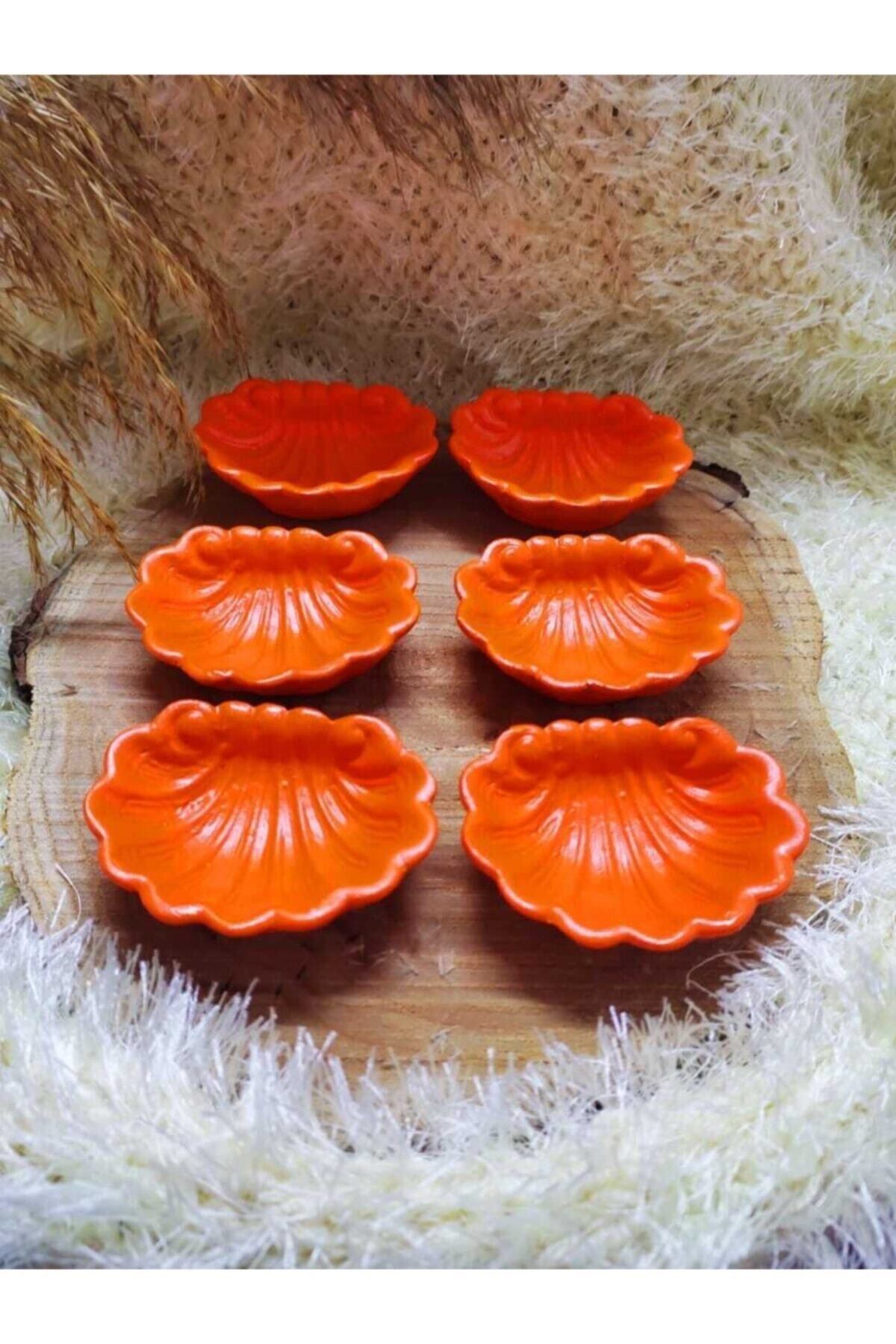 PULCA SHOP 6 Adet Turuncu Renk Istiridye Kahve Yanı Sunumluk Lokumluk