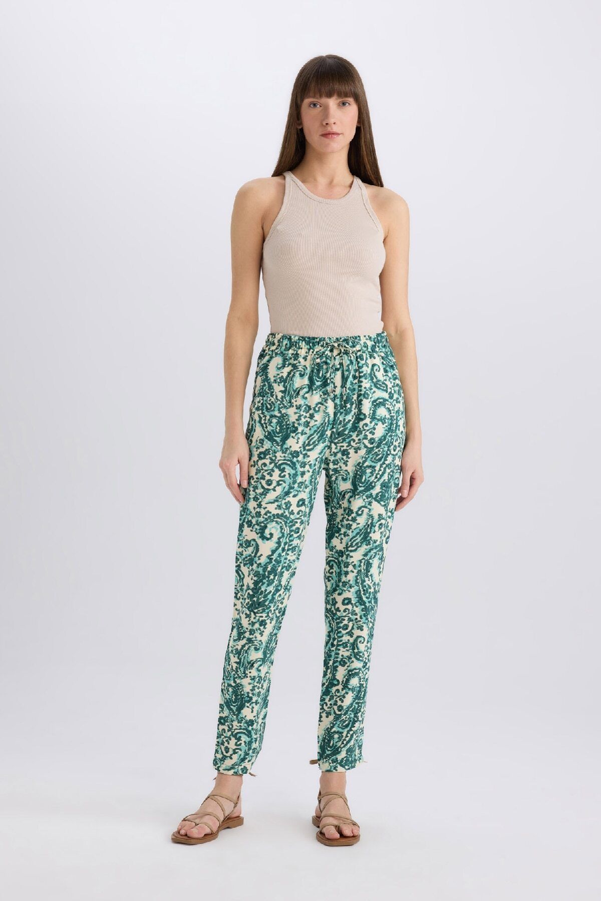 DeFacto-Harem Patterned Viscose Fabric Trousers, High Waist İ3709Az25Sm 1