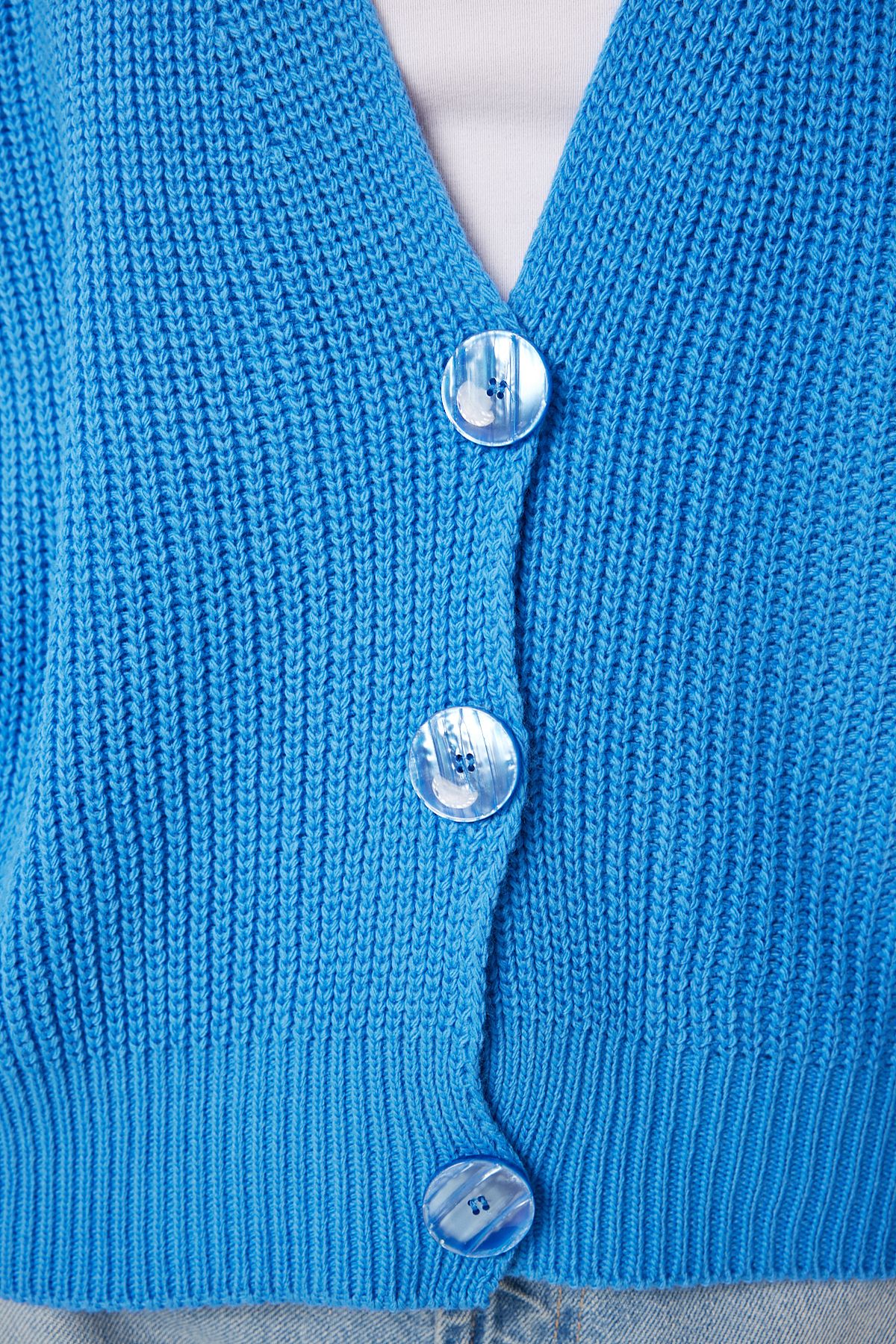 Lovelyİstanbul-Blue V-Neck Knitwear Cardigan - Button, Lmx0066 5