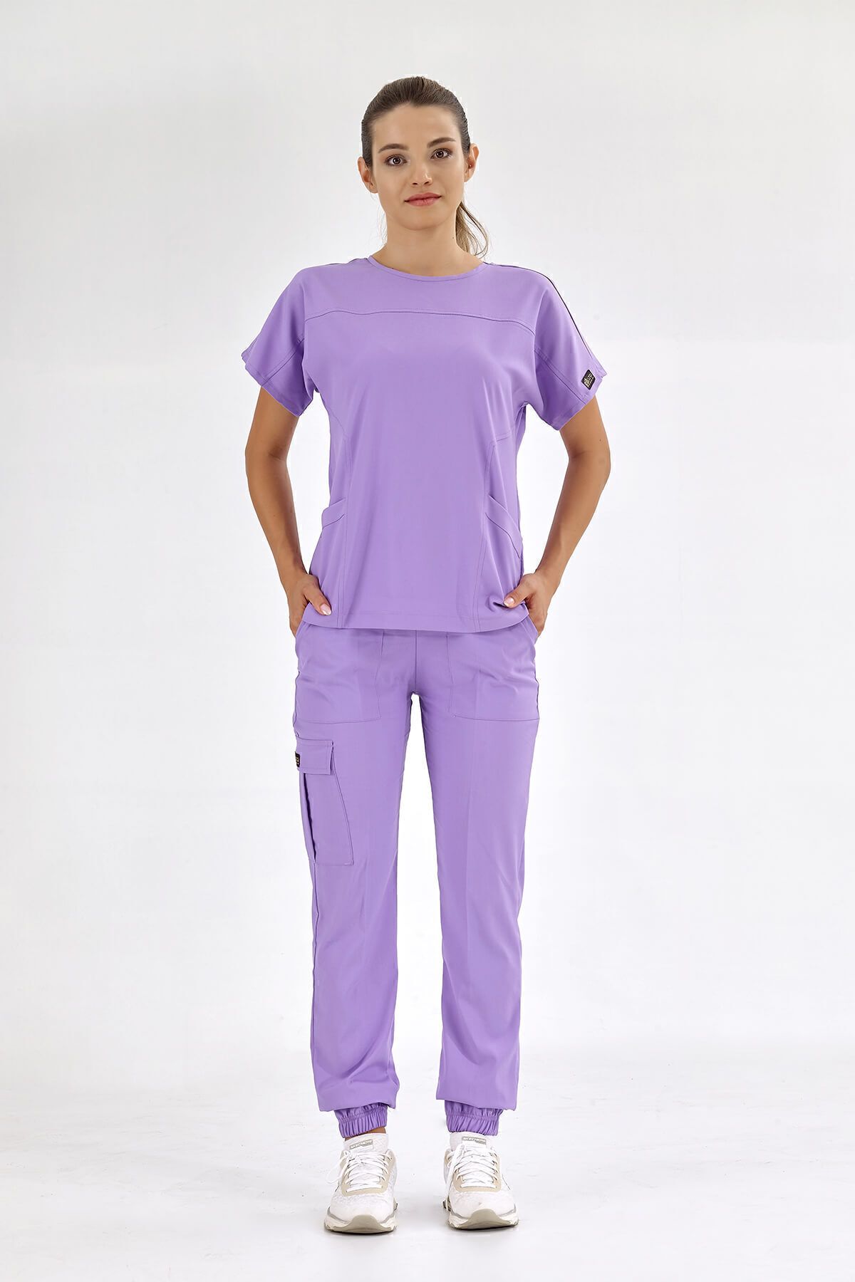 ÇİZGİ MEDİKAL-Liliac de bază de lux Lycra Scrubs Team Doctor Nurse Jersey 2