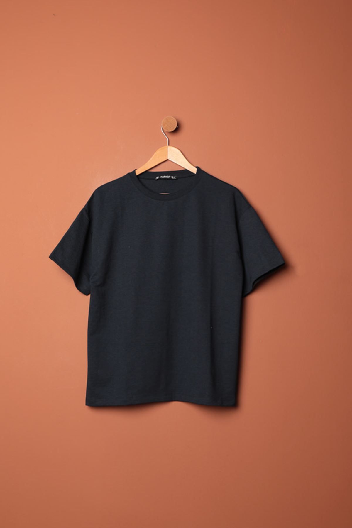 PİNK STAR Sıfır Yaka Oversize İki İplik Tişört-Lacivert