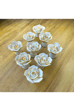 Karan Porselen Düğme Gül Kulp El Yapımı Çekmece, Vestiyer, Dolap kulbu (1 Adet)