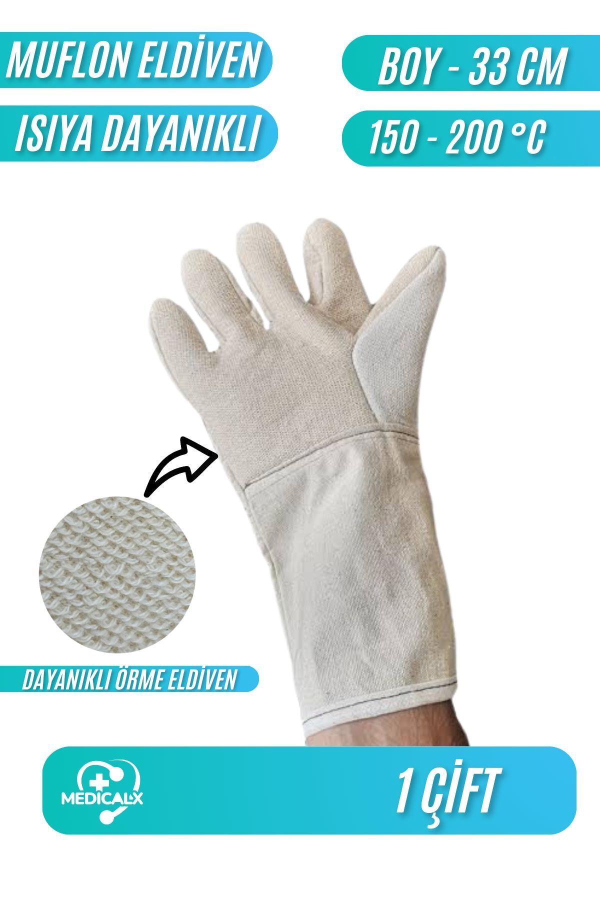 Medicalx Isıya Dayanıklı Yanmaz Eldiven - Fırıncı Eldiveni (1 ÇİFT)