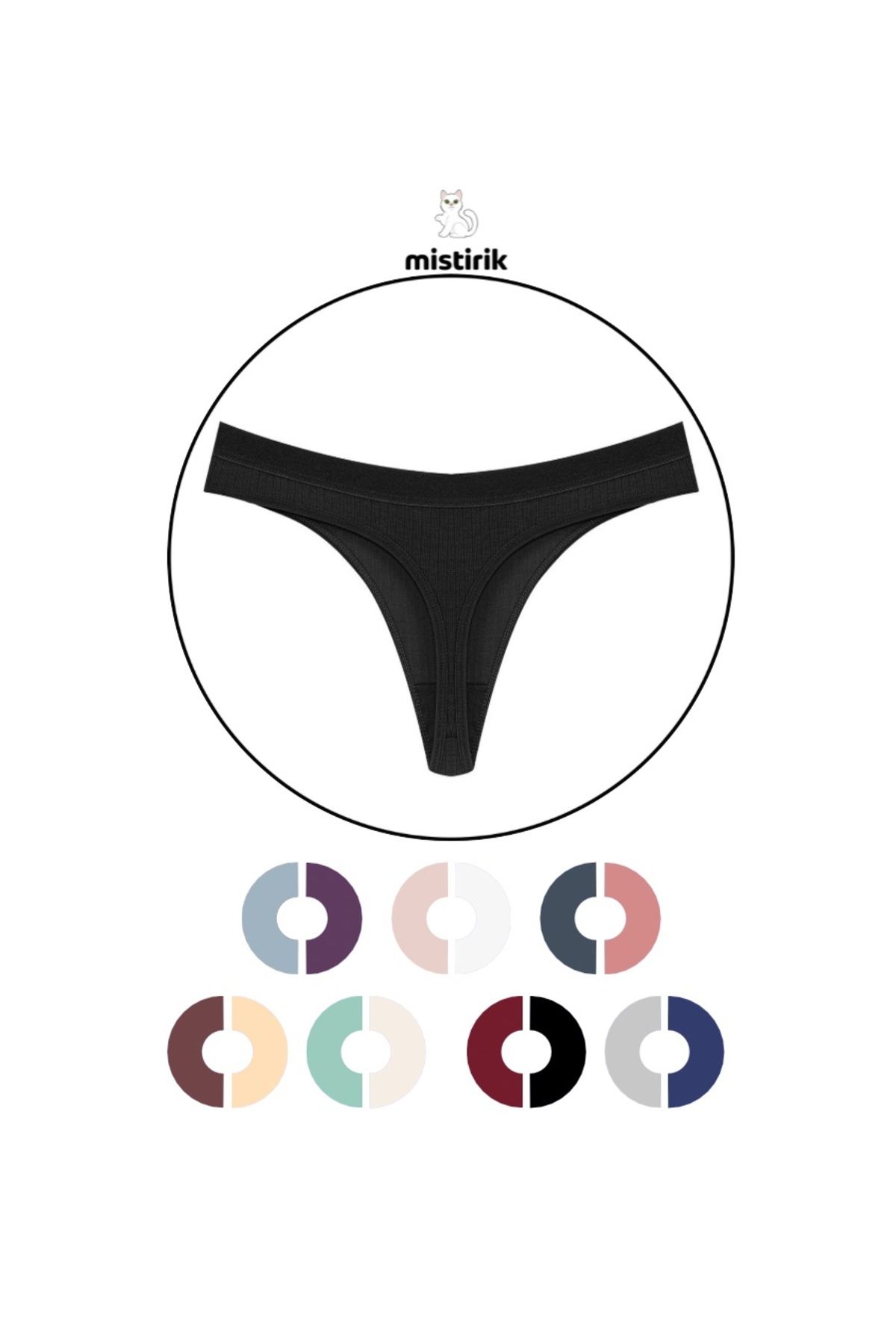 MİSTİRİK-Paulo Model Corded String Cotton Thong Flexible Model Black Color 2