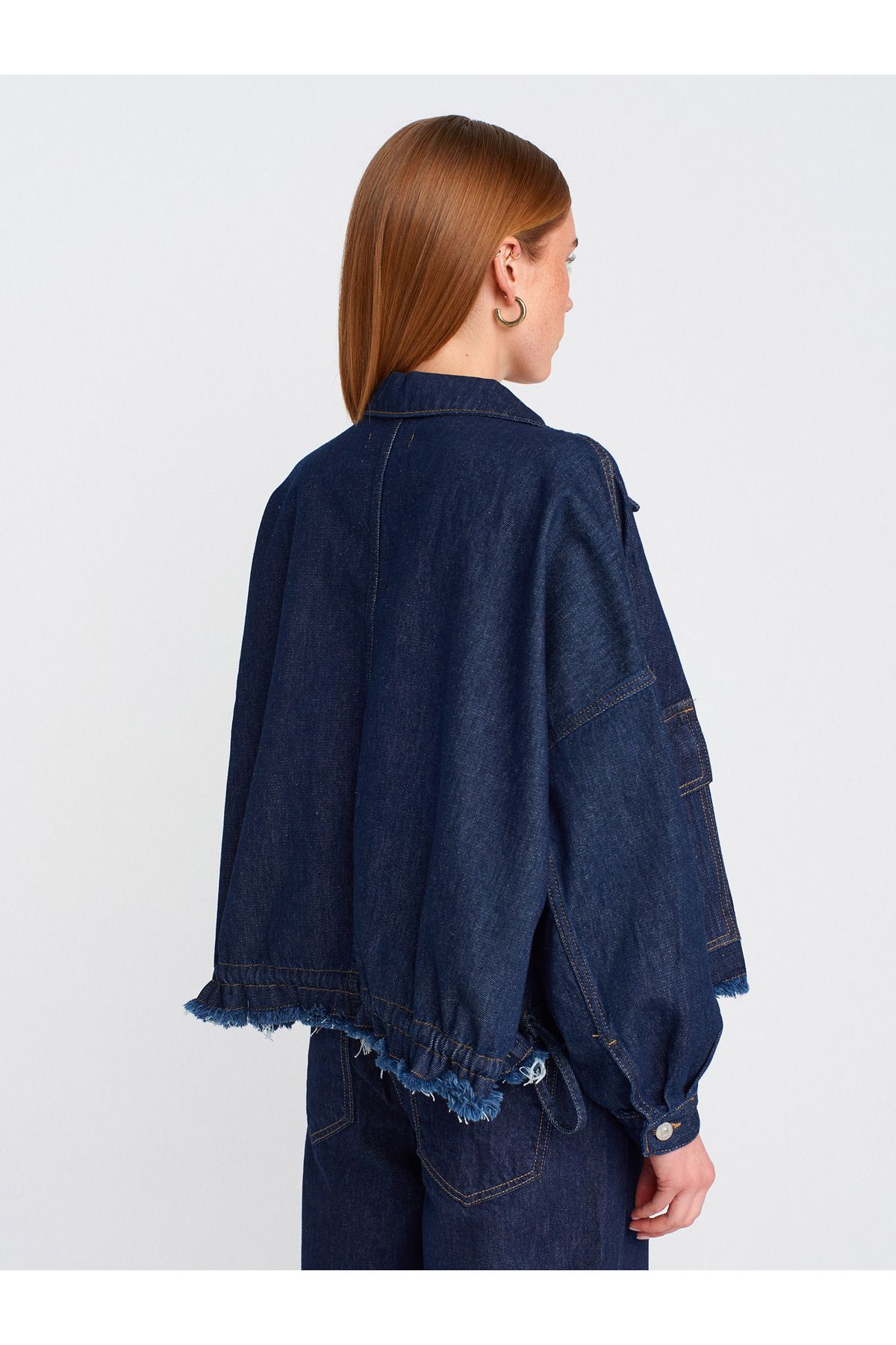 Dilvin-65362 Rins Wash Oversize Denim Coat-Navy Blue 2