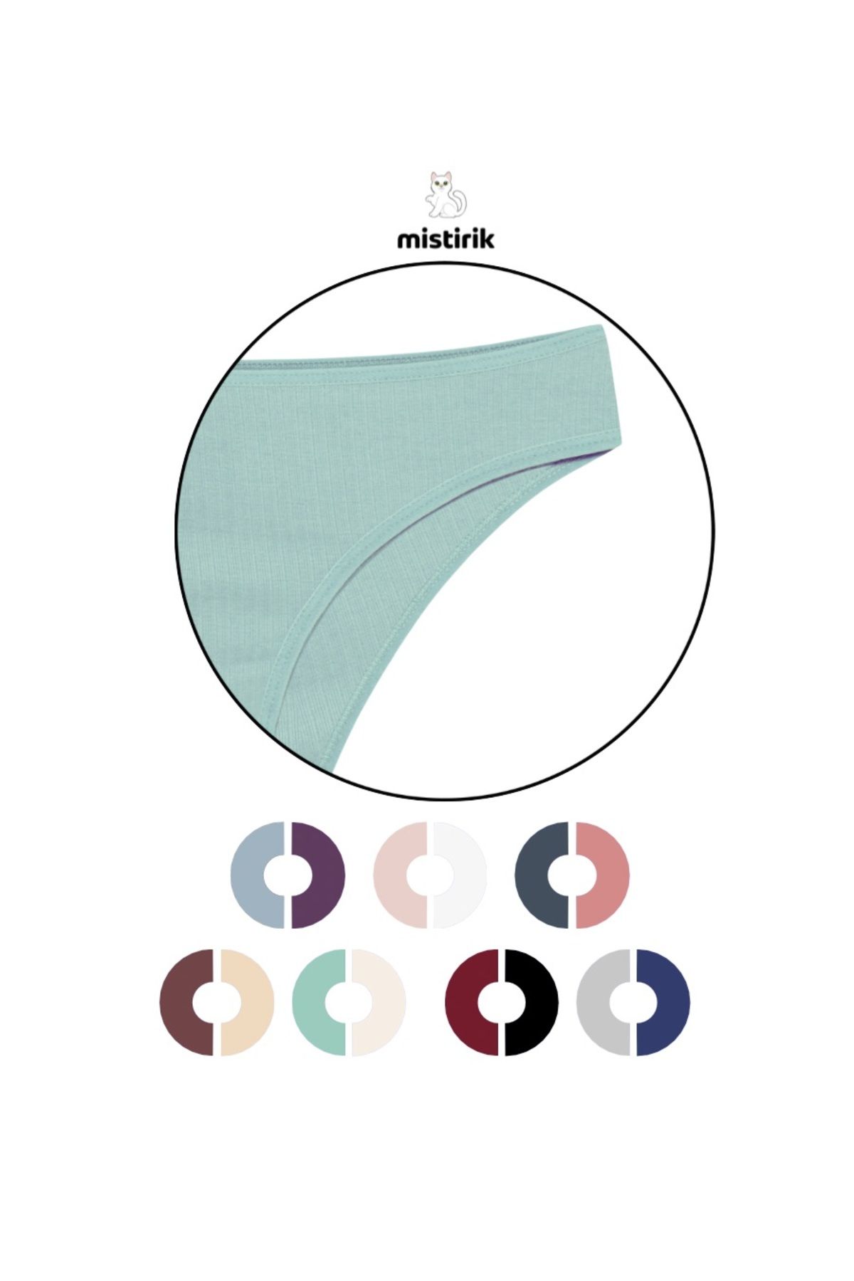 MİSTİRİK-Taranto Model Ribbed Fabric High Waist Breathable Soft Fabric Slip Panties Water Green Color 2