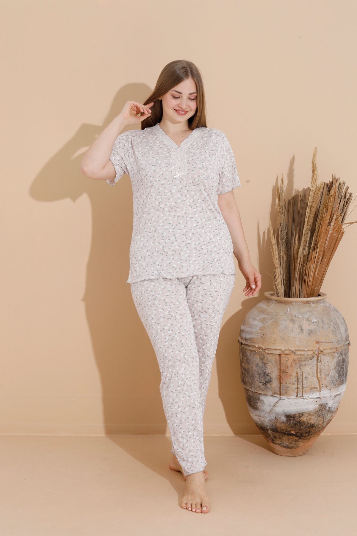 SEBOTEKS-Women's 100% Cotton Short Sleeve Plus Size Pajamas Set 50200 2