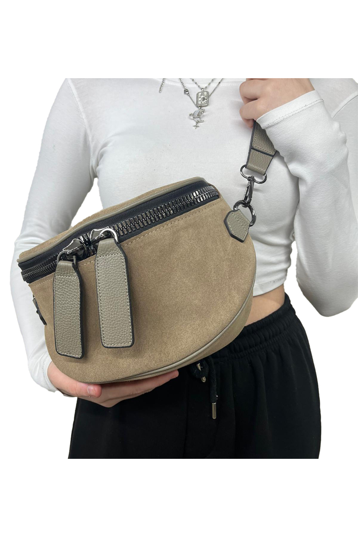 BAG ECRU 100% Genuine leather waist bag (bady bag)