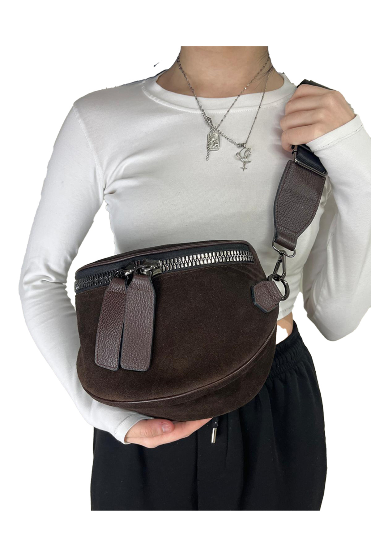 HBS ÇANTA KAHVE 100% Gerçek deri bel çantası (bady bag)