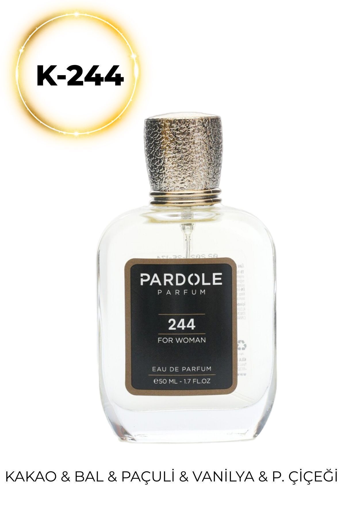 عطر زنانه دسر K 244 مورد علاقه فلوررال 50 میل کاکائو عسل پاتولی وانیل گل نارنجی PARDOLE
