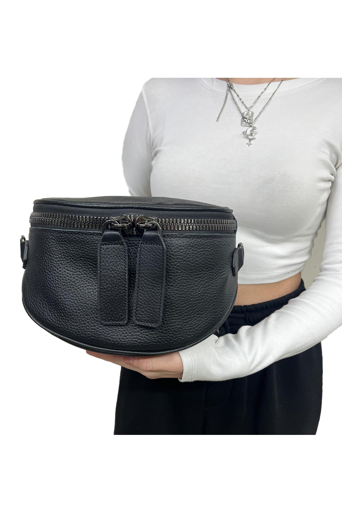 HBS ÇANTA SİYAH 100% Gerçek deri bel çantası (bady bag) görsel 2