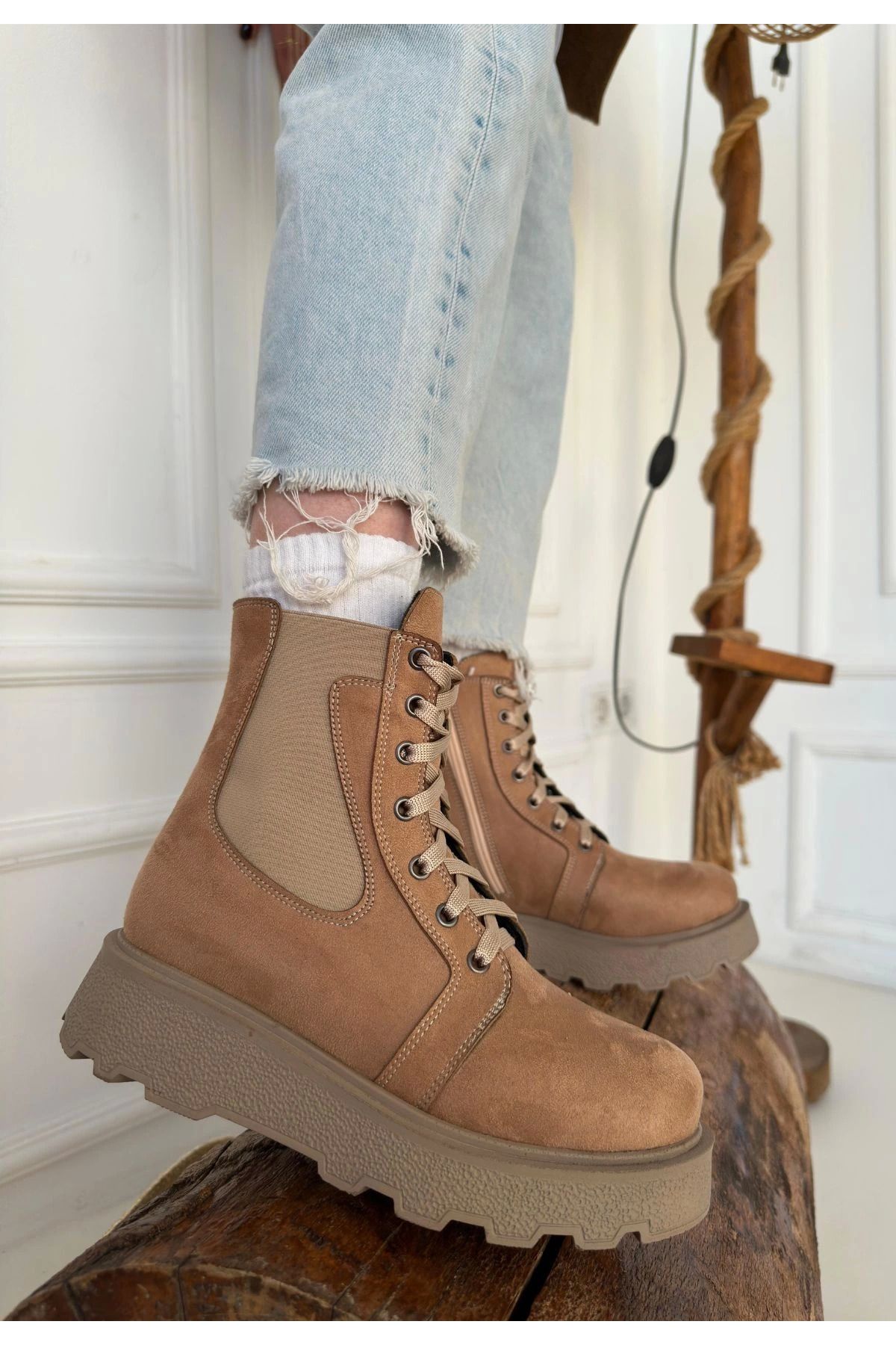 Skygo-Niori Nude Suede Lace up Boots 1