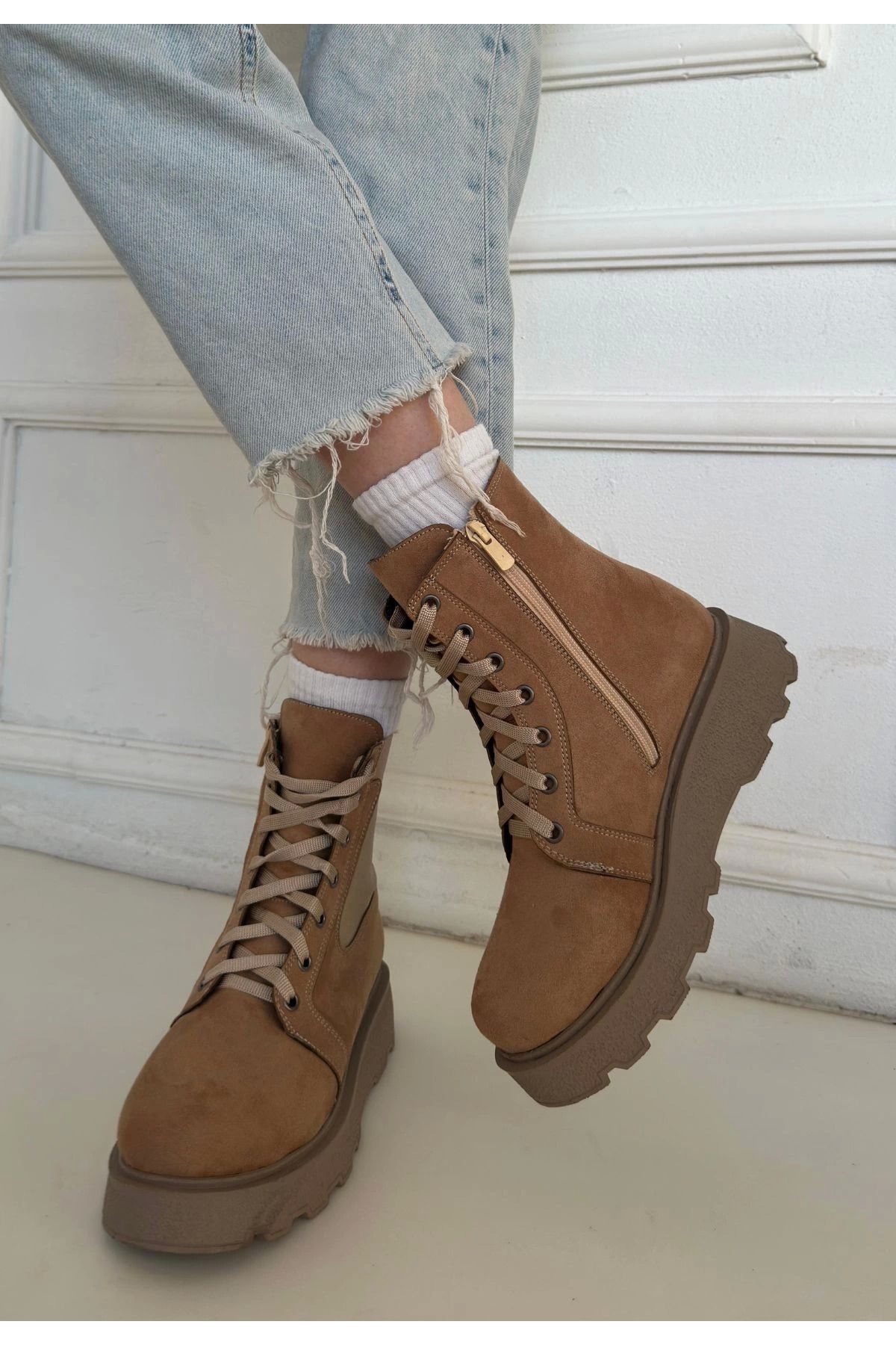 Skygo-Niori Nude Suede Lace up Boots 2