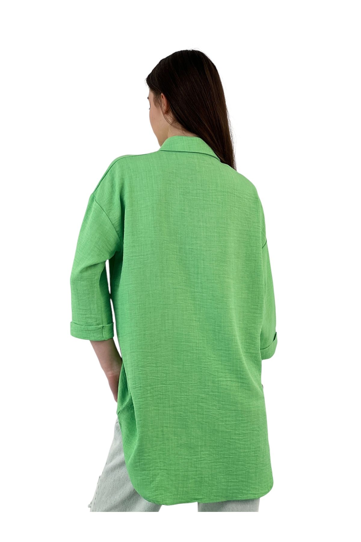 Miss Poem-Women's Comfortable Slim Loose Long Pocket Summer Thin Green Shirt 5