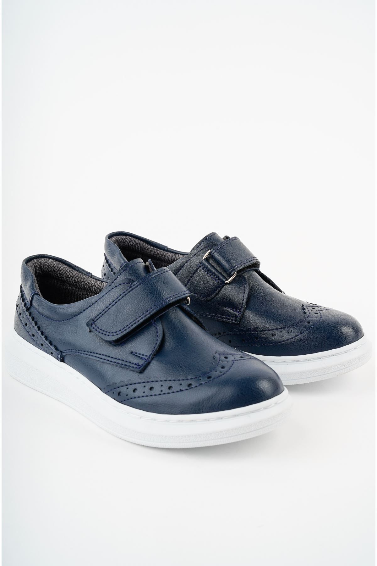 Aymer-Velcro Navy Blue Leather Boys' Shoes 2