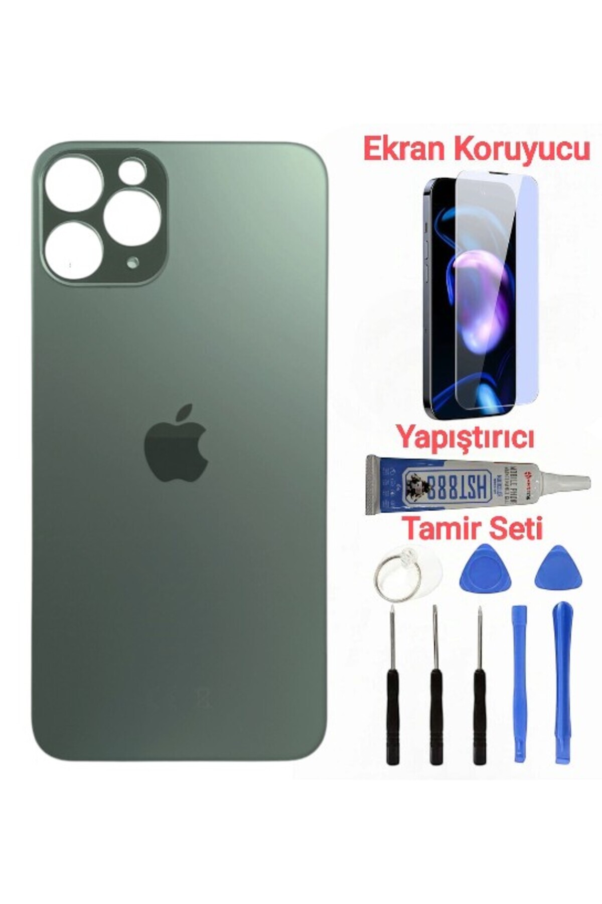 indirimplus iPhone 13 Pro Arka Kapak Pil Kapağı + Yapıştırıcı+Kırılmaz+Tamir seti YEŞİL RENK İLANI