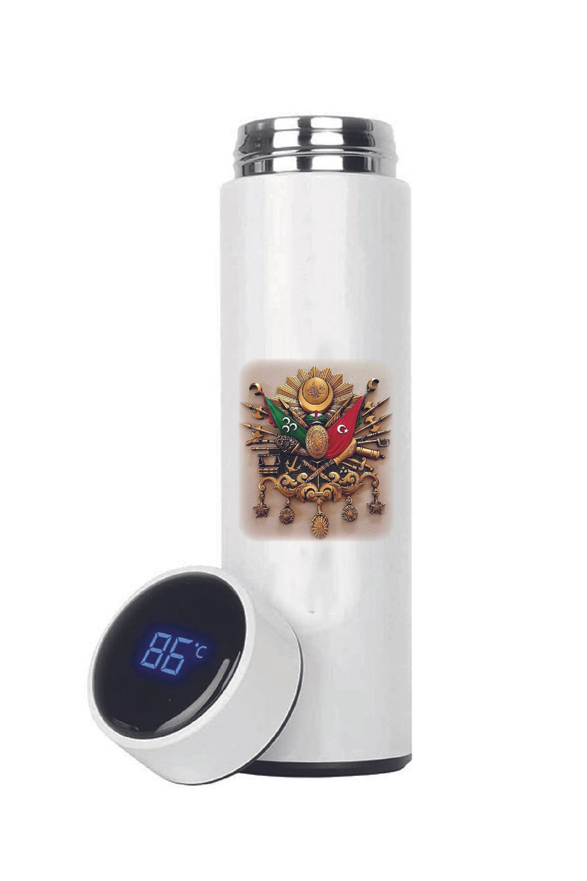 DKDZ SHOP-Ottoman Coat of Arms Printed Steel Thermos with Indicator 450ml.-016 1