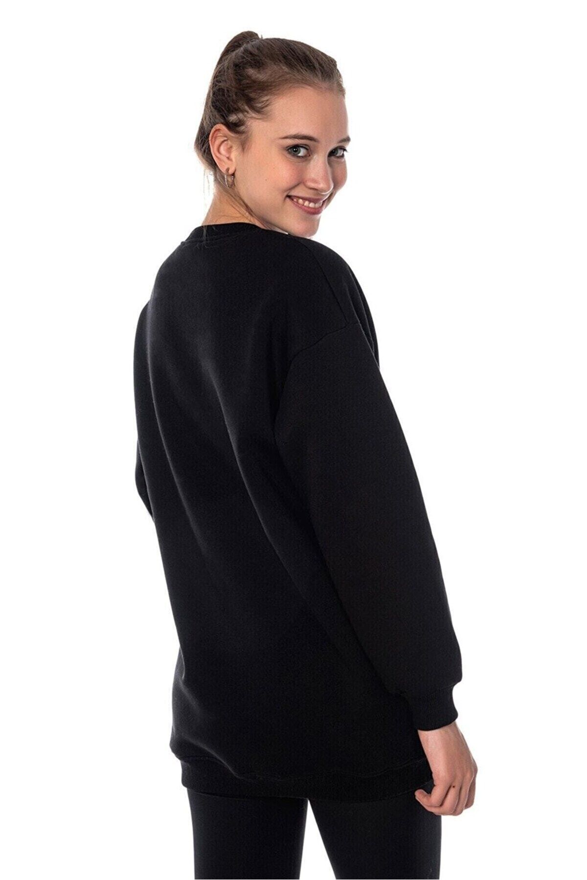 Angemiel-Women's Black Color Long Cut Basic Knitted Sweatshirt 5070_2010 5