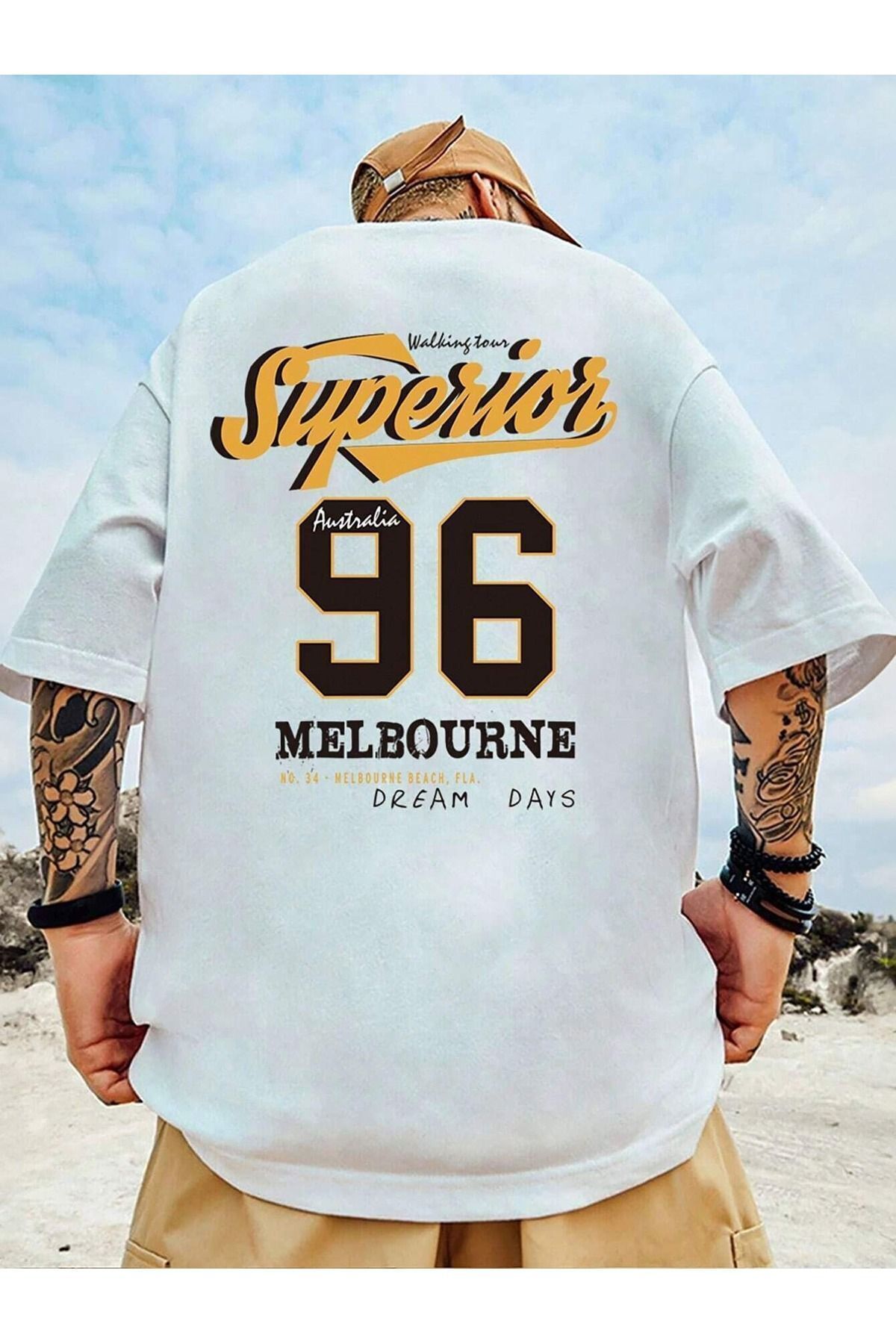 FoxSkin Sportswear&Company Superior 96 Tişört - Beyaz Baskılı Oversize Yazlık Kısa Kol T-Shirt Bisiklet Yaka