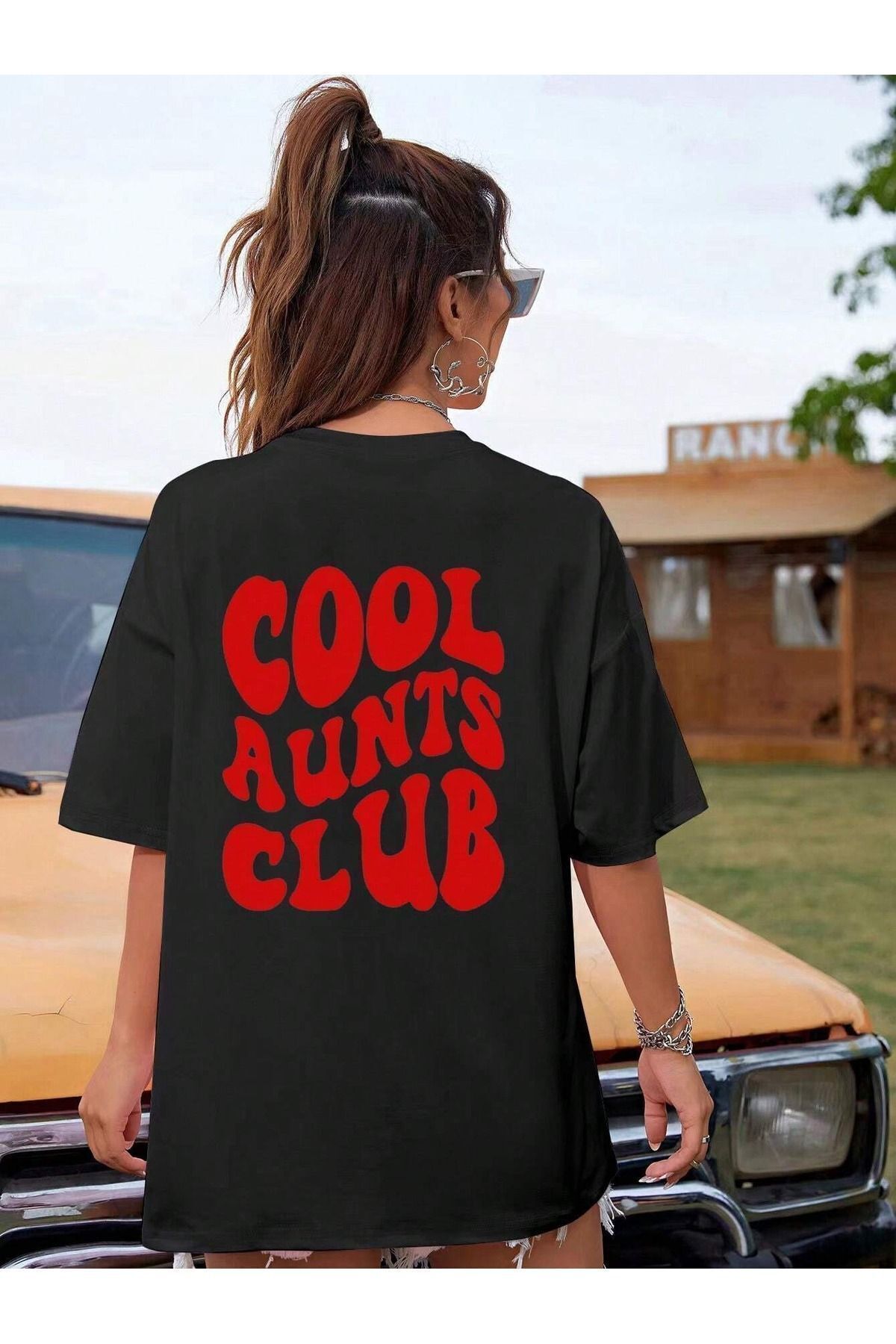 FoxSkin Sportswear&Company Cool Club Tişört - Siyah Baskılı Oversize Yazlık Kısa Kol T-Shirt Bisiklet Yaka