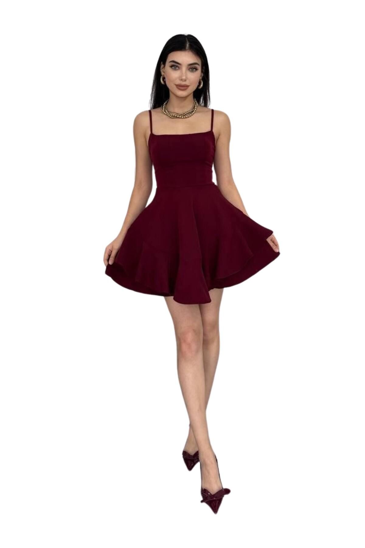 lovebox-Adjustable Burgundy Ball Gown Evening Dress & Homecoming Dress with Skirt Fold Detail Straps 102 5