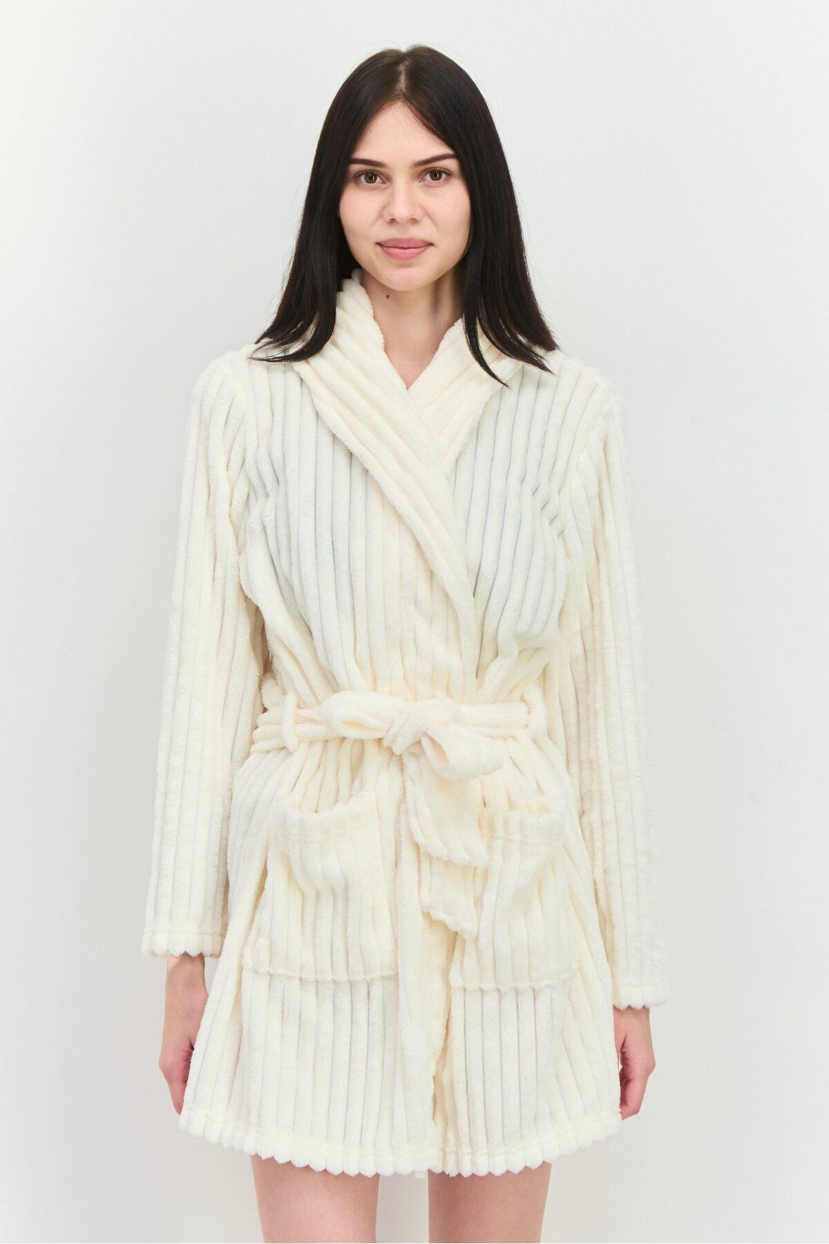 Tahari-Women Textured Belted Robe, Ivory 1