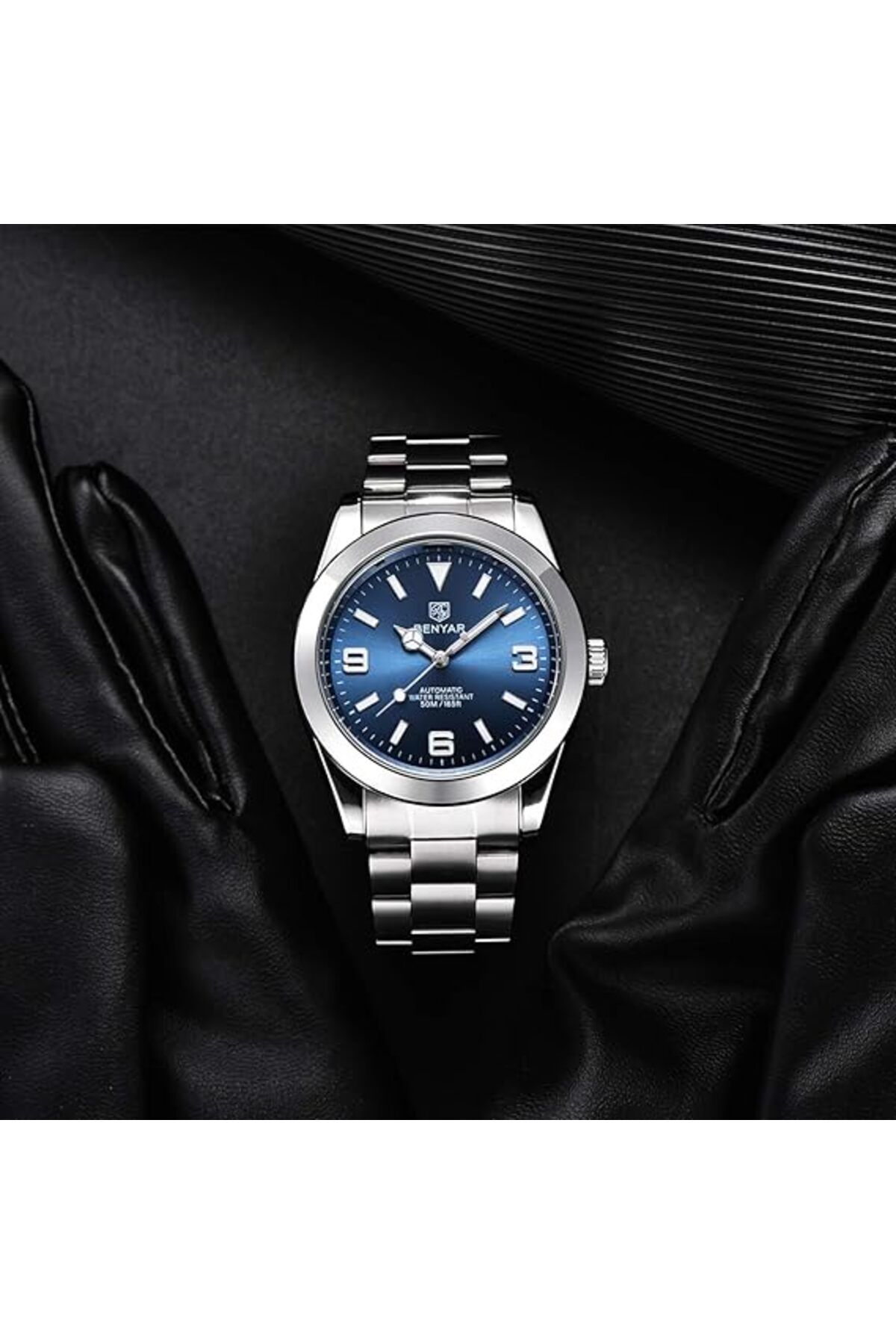 Benyar-5177 Luxury Automatic Mechanical Watch, Waterproof, Stainless Steel, Sport Wristwatch 5