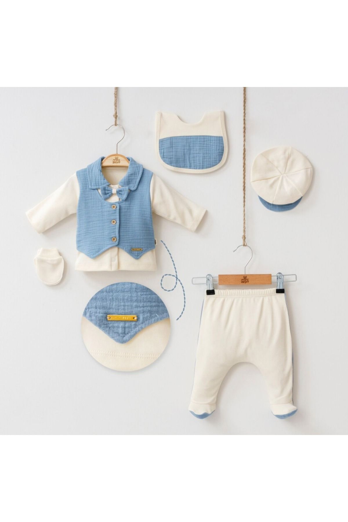 BEREKET BABY-Baby Boy 5-Piece Special Set - Stylish 5-Piece Vest and Bow Tie Detailed Set 0-3Ay 1