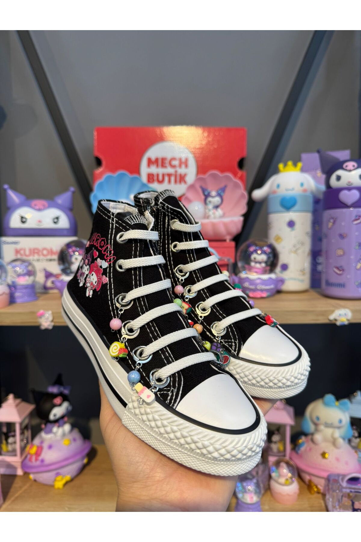 MECH BUTİK Kuromi Balon Baskılı Boncuklu Fermuarlı Ve Lastik Sabit