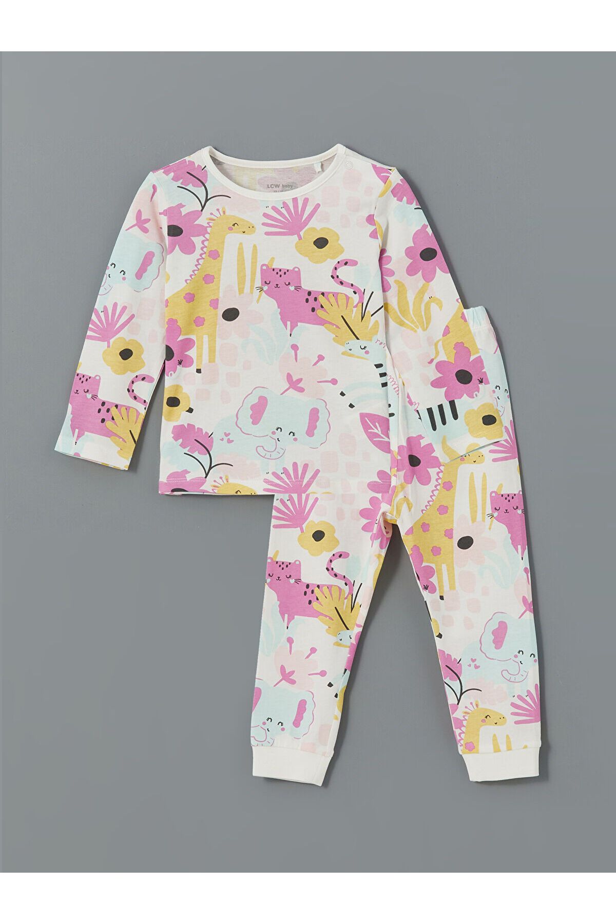LC Waikiki Bisiklet Yaka Baskılı Kız Bebek Pijama Takım