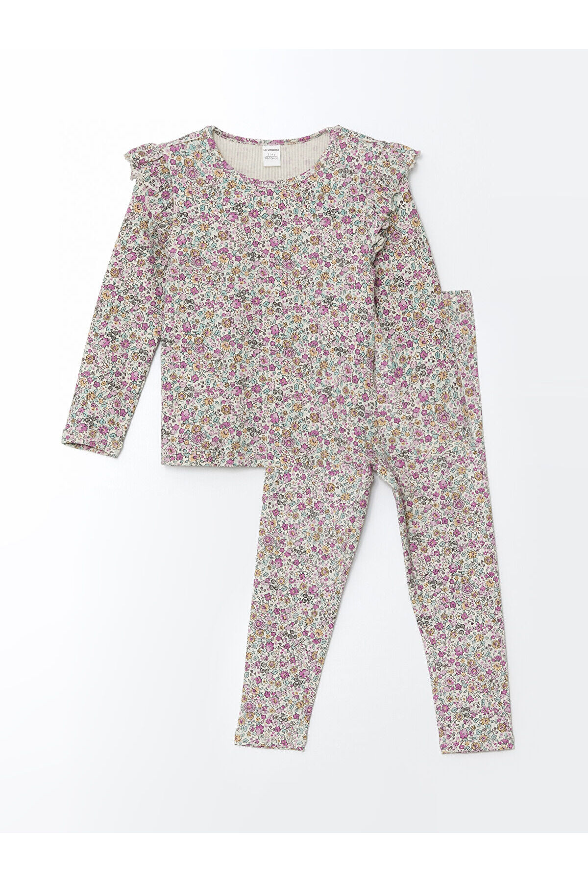LC Waikiki Nevaa Collection Ekru Bisiklet Yaka Çiçekli Kız Çocuk Bluz ve Tayt 2'li fotoğrafı 3 (önizleme)