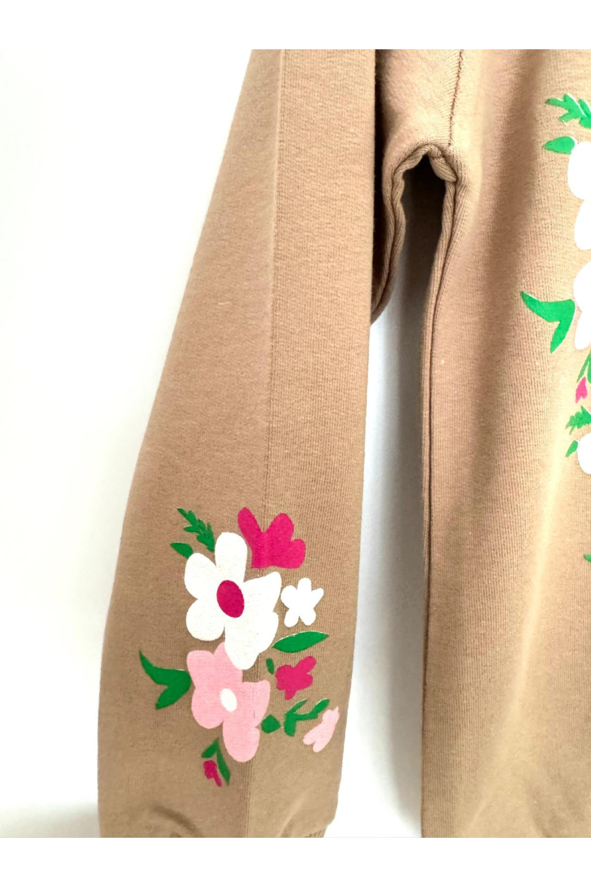 By Cwhr %100 Pamuk 2 İpliik Çiçekli Kalp Kolu Çiçek Baskılı Manşet Kollu Mevsimlik Kız Çocuk Sweatshirt fotoğrafı 2 (önizleme)