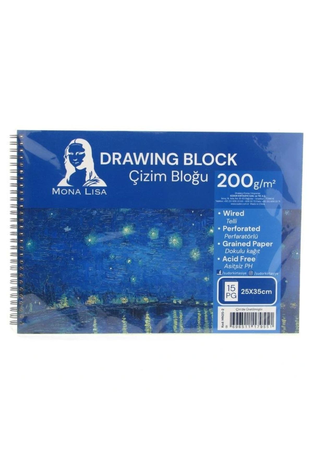 MONA LİSA MİLANO-Südor Mn25-2 Mona Lisa Spiral Arts Notebook - Drawing Block 25X35Cm 200Gr. 15Yp. 1