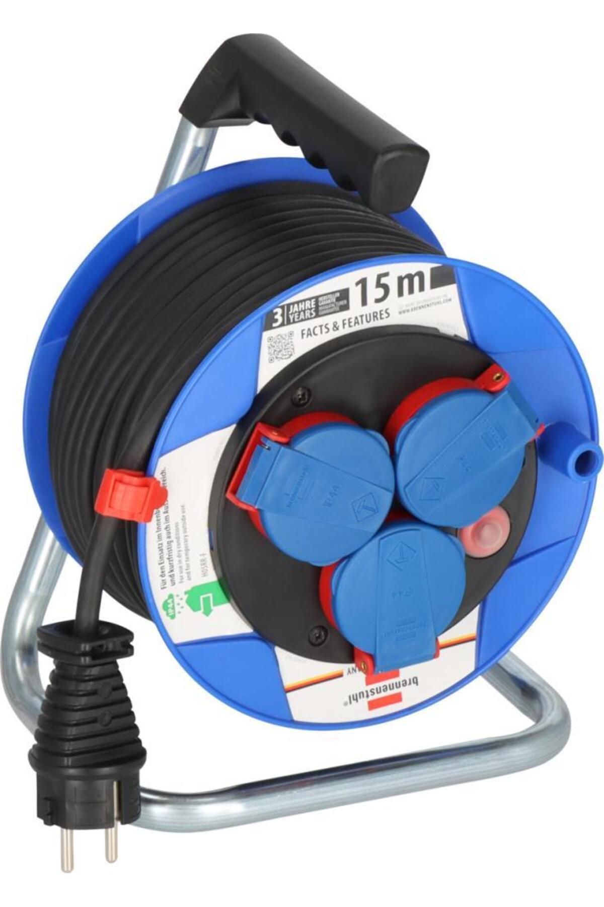 Brennenstuhl Garant Serisi H05rr-f 3g1,5 Ip44 Lisanslı 3 Soketli 15 Metre Uzunluğa Sahip Makaralı Ka