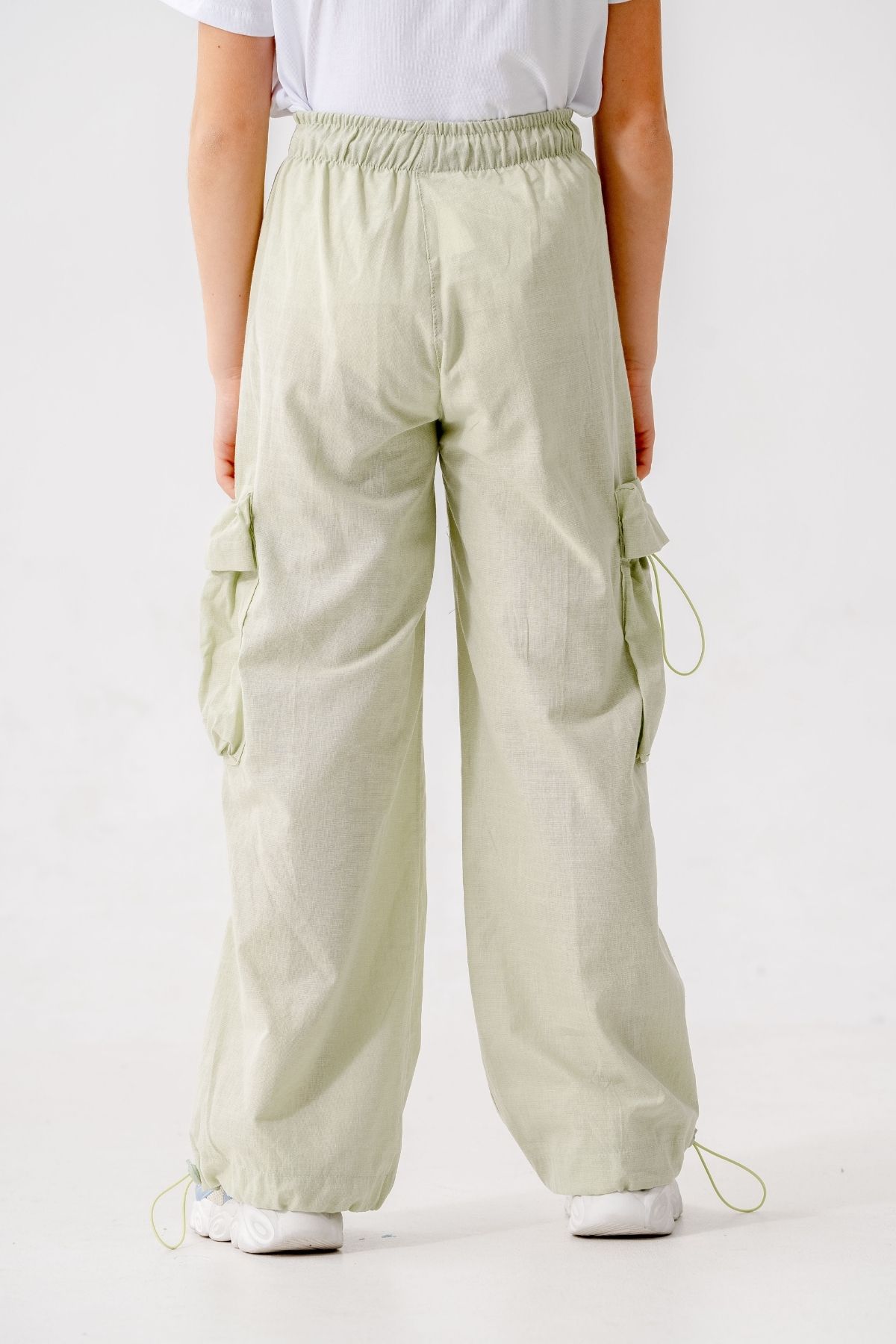 GİYİCEM TEKSTİL-Girl's Elastic Waist Cargo Pants 2572 4