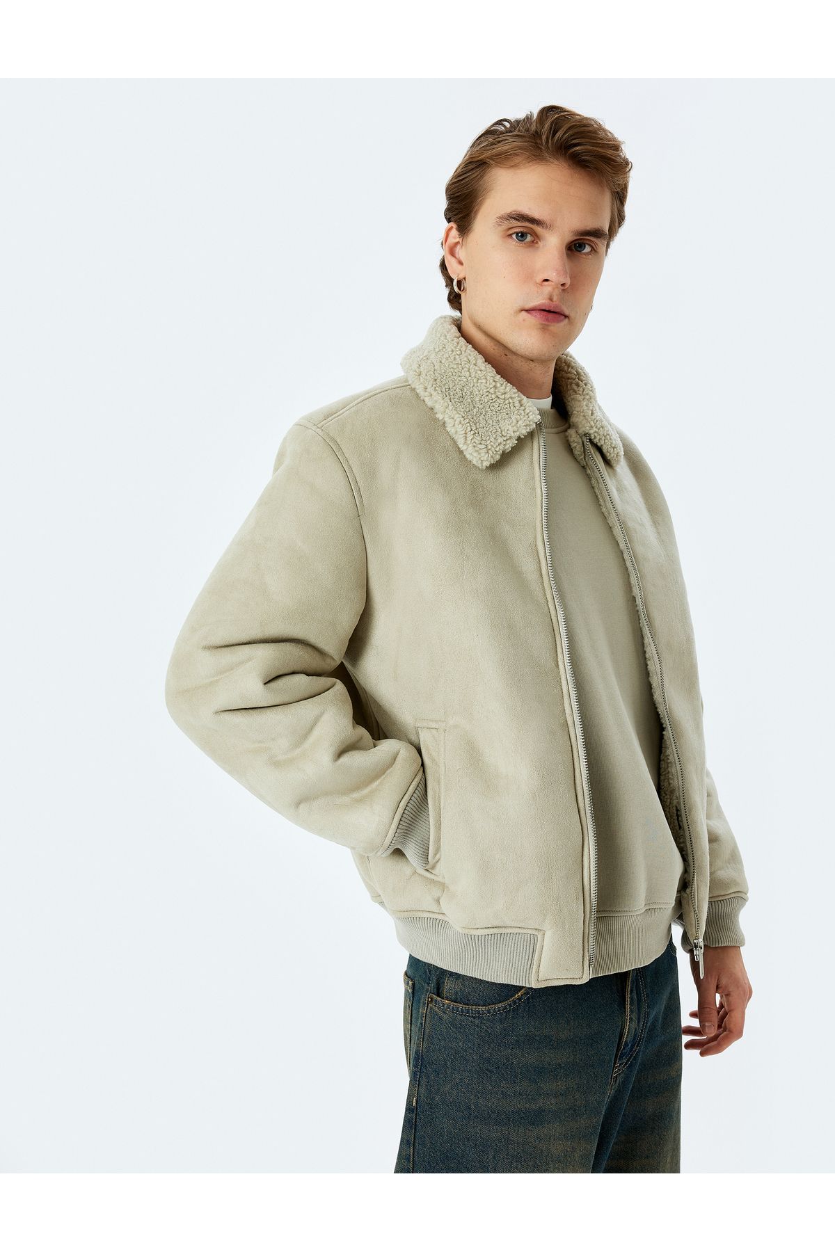 Koton Yeni Sezon Slim Fit Fermuarlı İçi Peluş Suni Süet Ceket