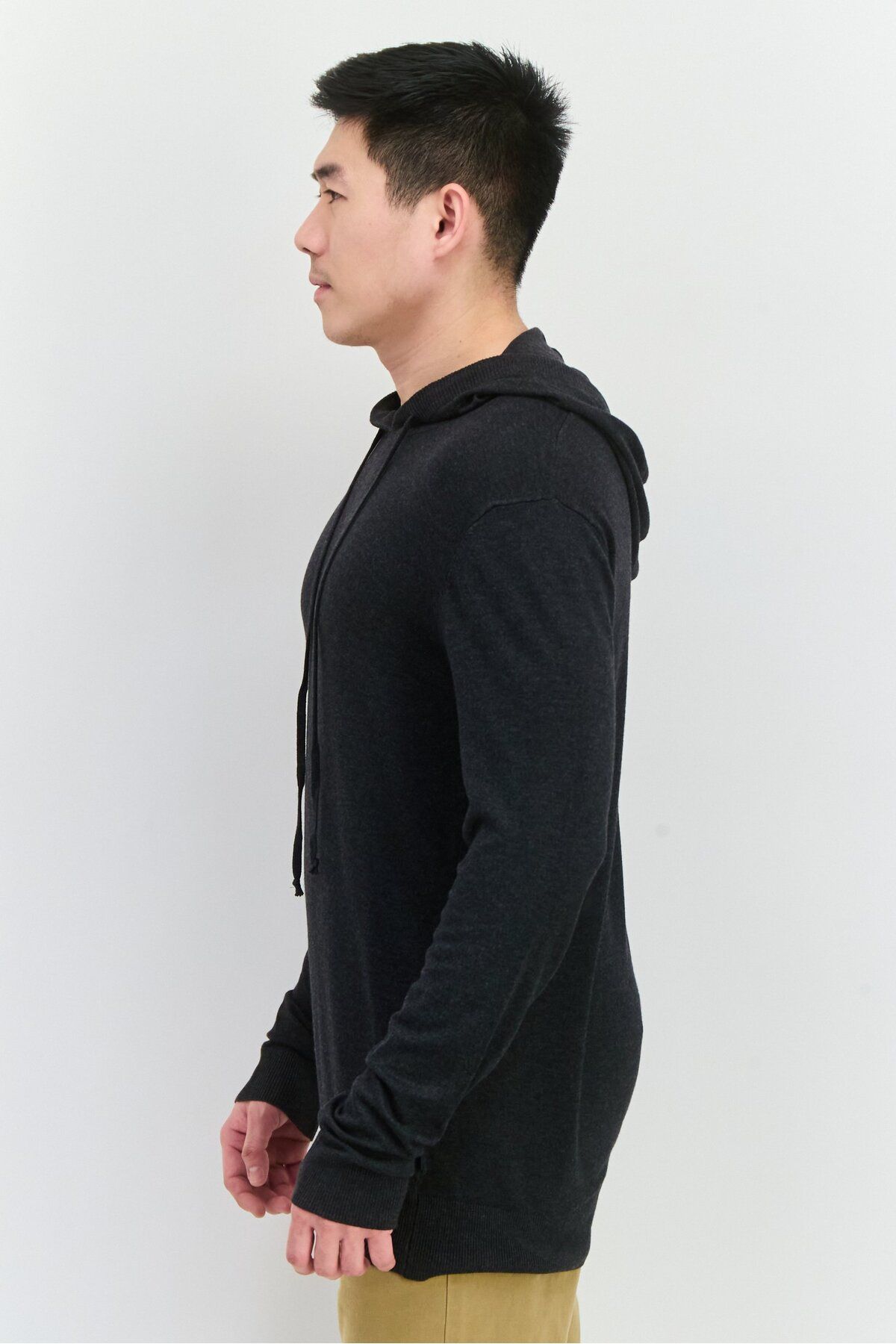 French Connection-Men Hooded Long Sleeves Heather Sweater, Charcoal 2